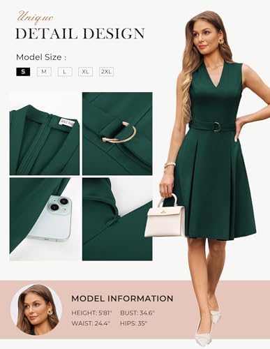 GRACE KARIN Women's Fit and Flare Work Business Dress with Belt