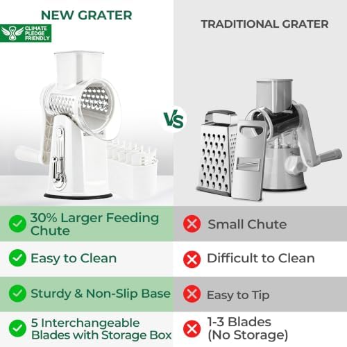SUSTEAS Rotary Cheese Grater 5 Blades,Kitchen Mandoline Vegetable Slicer