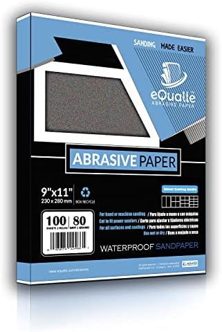 80 Grit Sandpaper Sheets, 9 x 11 in Silicon Carbide, Pack of 100 for Bulk Coarse Wood Sanding, Paint Stripping, Metal Surface Prep, Drywall Repair, Furniture Cabinets, Automotive Wet Dry Use