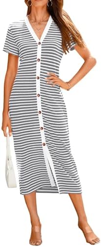 BTFBM Women Casual Summer Dresses Short Sleeve Striped Midi Dresses