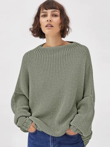 Womens Oversized Sweaters Loose Solid Casual Long Sleeve Mock Neck Knitted Jumper Tops