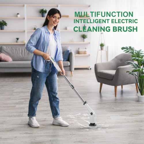 Electric Spin Scrubber, Wireless Retractable Cleaning Kit, 3 Adjustable Speed Modes, Led Light for Kitchen Bathroom Wall Tile Floor Household Daily Cleaning for Home Users Black