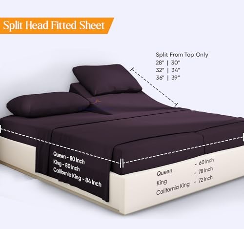 JS Sanders Collection 600TC Flex Top Queen Sheets for Sleep Number Bed - 100% Cotton 4 Pcs Top Split Queen Sheets for Adjustable Bed Queen 32 Inch Down Plum -18 Inch Deep