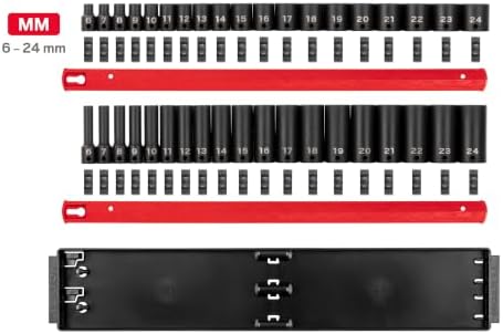TEKTON 3/8 Inch Drive Impact Socket Set, 38-Piece | SID91215 | (6 - 24 mm), Shallow and Deep, 12-Point, Socket Rail