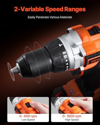 VEVOR Tool Combo Kit, 20V Max Cordless 2-Tool Combo Kit, with 1/2 in Impact Drill, 1/4 in Impact Driver, Compact Cordless Power with 4.0 Ah Batteries, Screws, Charger, and Cloth Bag