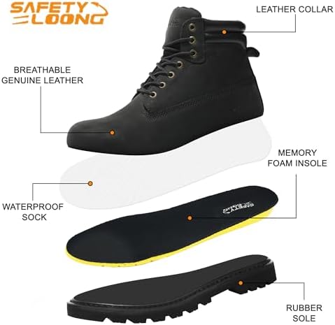 Work Boots for Men Soft Toe Waterproof Leather Workboots