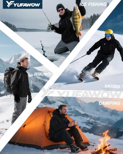 Yufawow Men Winter Jacket Skiing Jacket Insulated Fleece Lined Waterproof Windbreaker for Snowboard Hiking Camping ATV Outdoor Work