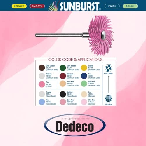 Dedeco Sunburst Radial Bristle Discs 6-Pack - 7/8" Curved 4-Ply Mounted Discs - Pink 600 Grit (Fine, Pumice) - Aluminum Oxide for Polishing & Finishing