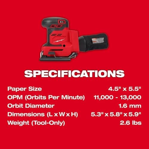 2649-20 for Milwaukee M18 18V 1/4" Cordless Orbital Sheet Sander