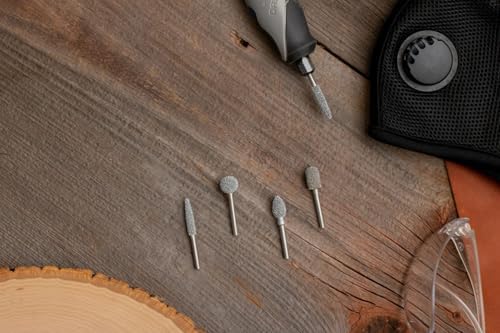 Kutzall 4-Piece Rotary Burr Kit - 1⁄8" Shaft, Coarse - Wood Carving Bits for Dremel, Foredom, Ryobi, DeWalt, Milwaukee Tools - Structured Tungsten Carbide