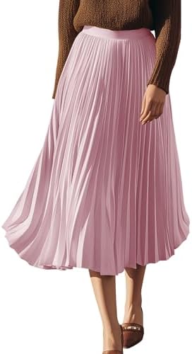 GRACE KARIN Pleated Midi Skirt for Women Chiffon A-Line Outfits