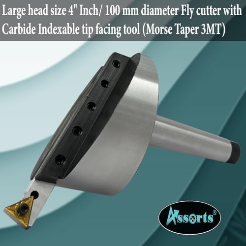 4" Large-Diameter Fly Cutter 100 mm with TNMG16 Indexable Carbide Tip, Precision-Ground 3MT Morse Taper Shank, Heavy Tool Steel 2-Piece Body & 1/2" Holder for Lathe/Mill Facing