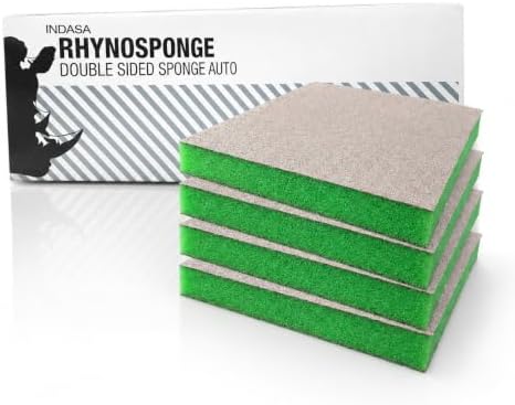 Indasa Rhyno Double Sided Sanding Sponge Pads – Aluminum Oxide, 4.75" x 3.75" x 1/2" – Flexible Foam Sanding Block (100 Pack) (Green (400–600 Grit))