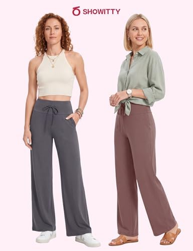 Showitty Wide Leg Pants for Women with Pockets, High Waist Yoga Lounge