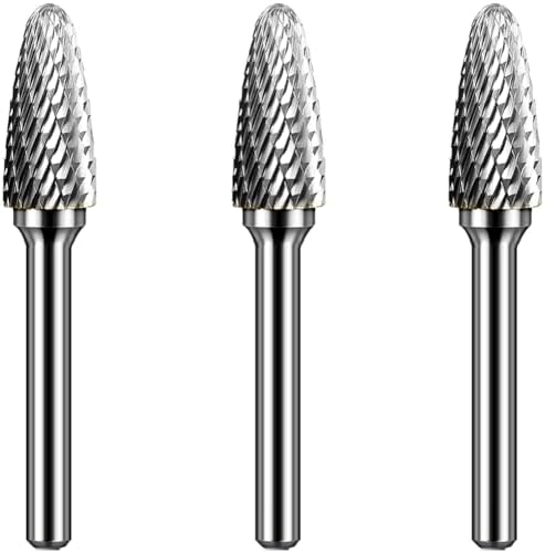 Carbide Burr Set 1/4" Shank SF-5 Die Grinder Bits Tungsten Double Cut Burr Bits (1/2" Cutter Dia X 1" Cutter Length) for Die Grinder Kits Metal Grinding Drilling Polishing (3pcs)