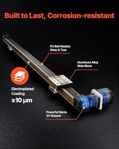 VEVOR Linear Guide Rail, Belt Drive, CNC Linear Motion Stage Actuator, with Nema34 Stepper Motor, 1300 mm Stroke Work Size, High Speed Motorized, for Engraving Machine, CNC Milling Machine, 3D Printer