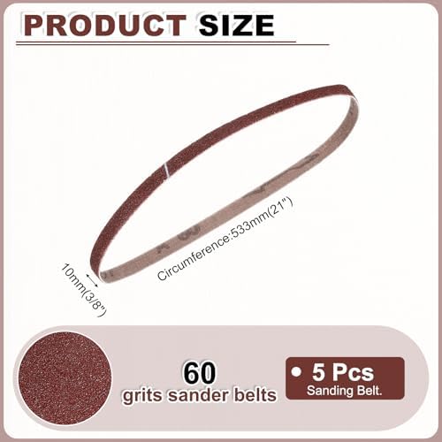 HARFINGTON 3/8 x 21 Inch Sanding Belts, 5 Pcs 60 Grits Aluminum Oxide
