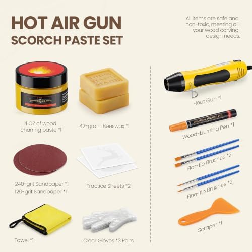 Wood Burning Paste and Pen Set, 4oz Charcoal Burning Paste, Charcoal Scorch Pen Set, Wood Burning Paste Pen & Heat Gun Set. Create Exquisite DIY Wood Burning Artworks in just Minutes.