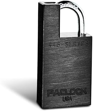 PACLOCK's UCS-446A Shrouded Single Post Padlock for Pelican® Storm Cases & Milwaukee® PACKOUT™, Slim Shoulder for Limited Rotation, Prevents Cutting Attempts, Black, 2 Keys, Keyed Alike U-Pick!