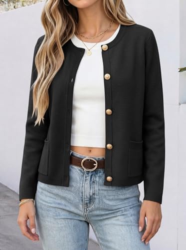 ANRABESS Women's Button Down Cropped Striped Cardigan Sweaters