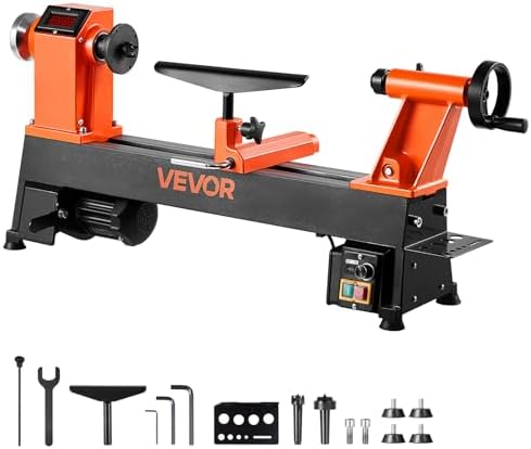 VEVOR Woodworking Lathe, 1 HP, Benchtop Wood Lathe Machine with 150 to 3800 RPM Variable Speed, 12 x 18" Workbench,Brushless DC Motor, Cast Iron Construction,for Beginners DIY Enthusiasts Woodworking