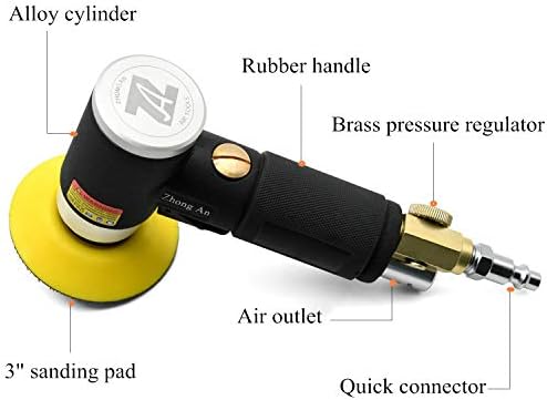 2 3-inch Mini Orbital Sander da sander Air Dual Action Sander Air Polisher Super Smooth and Swirl Freely for Auto Body Work (BLACK)