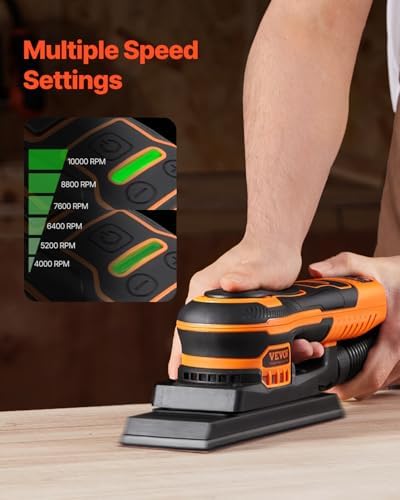 VEVOR 3/8 Sheet 3A EC Brushless Sander, Max. 10000RPM Variable Speed Sheet Finishing Sander with 10PCS Sandpapers and Vacuum Cleaner Adapter for Woodworking