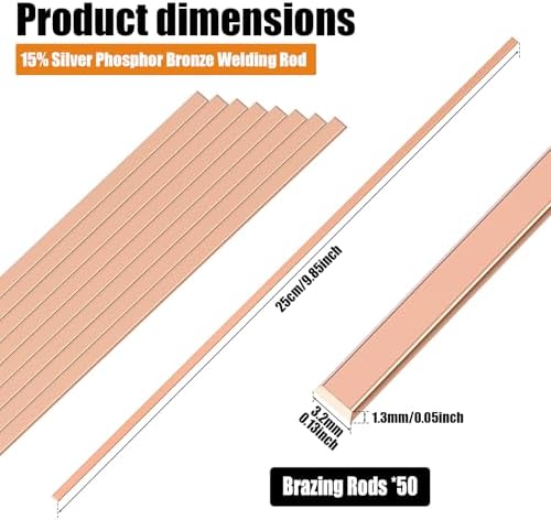 50 Sticks 15% Silver Brazing Rods AWS BCuP-5 15% Silver Solder Phos Copper Brazing Alloys Flat Welding Rods 0.050"x1/8"x10" for HVAC Refrigeration Air Conditioning Cold Storage Equipment (50 Pcs)