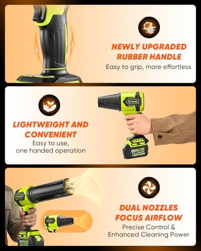 Saker Cordless Leaf Blower Portable Dust Cleaner with 2 Extended Nozzle for Lawn Care Drying Patio Cleaning 2 Batteries