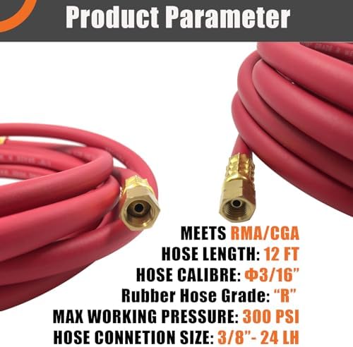 0386-1090 AH-12 Acetylene Torch Hose for Torch Systems, 12FT, "A" Fitting