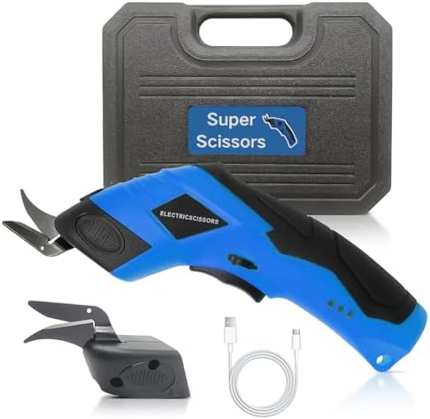 Super Scissors, Cardboard Cutter，Electric Box Cutter,Ultimate Cutting Tool for Home& Craft,Cordless Electric Scissors 2 Blades Included，Cutting Fabric, Cardboard & Plastic(blue)