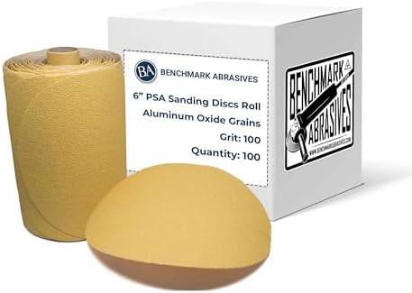 Benchmark Abrasives PSA Gold 6 Inch Self Adhesive Sanding Discs with Aluminum Oxide Grains Automotive DA Sandpaper - 6 Inch Sanding Discs Roll - Surface Blending Orbital Sanders (100 Discs), 100 Grit