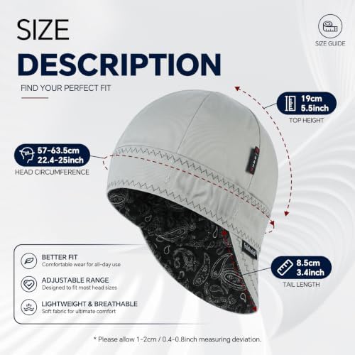 Fullsheild Reversible Welding Cap FR Cotton Welder Hat for Men Women, Grey