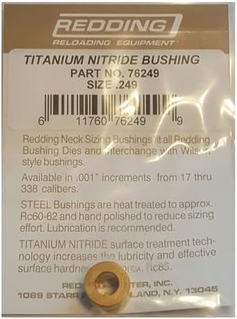 Redding Reloading Titanium Nitride 1/2'' O.D. x 3/8'' Long Neck Sizing Bushing | Precision Steel Reloading Bushing with Increased Surface Hardness & Reduced Sizing Friction