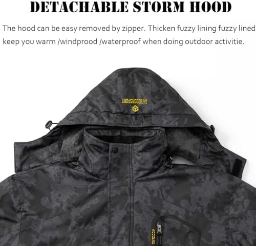 Men's Winter Ski Jacket Warm Fleece Waterproof Outdoor Mountain Hiking Windbreaker Hooded Snow Rain Coat