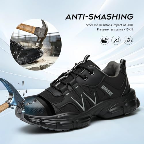 Hogent Steel Toe Shoes for Men Women - Non Slip & Lightweight Work Shoes