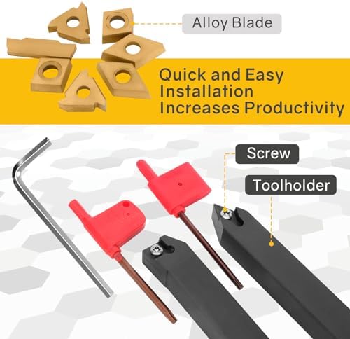 Indexable Lathe Turning Tool 21Pcs Kit 5/16" 8mm Shank 7 Pcs Metal Lathe Tool Holder Set with 14 Pcs Turning Inserts for Turning Grooving Threading Boring Carbide Inserts Carbide Turning Tool