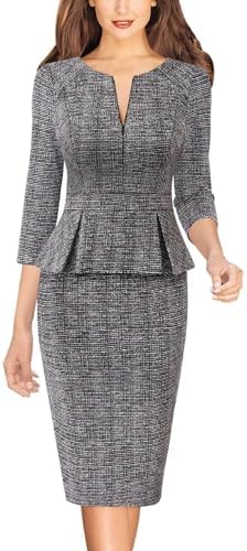 VFSHOW Womens Work Business Office Front Zipper Peplum Church Sheath Dress