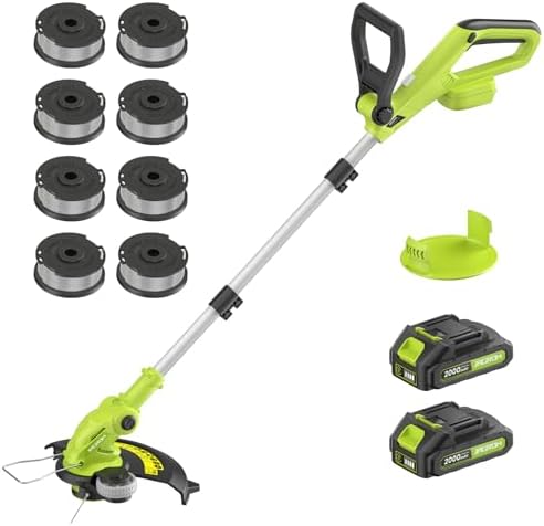 Electric String Trimmer Cordless with 2x2.0Ah Battery, 20V Weed Wacker Weed Eater with Charger, 12-inch Lawn Mover & Edger Lawn Tool, Powered Grass Trimmer Spool Line for Yard, Garden, Foldable Shaft