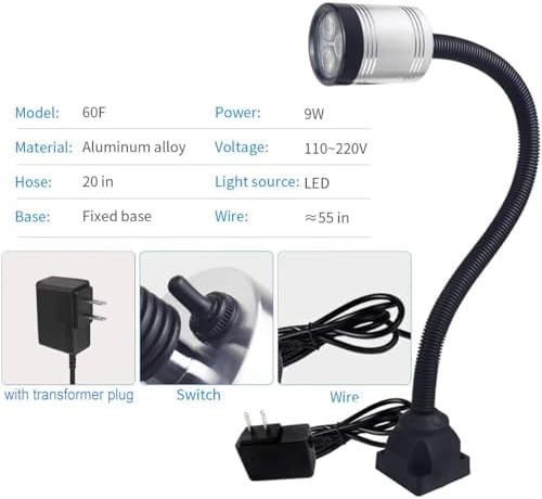 Flexible Work Light, Led Machine Light, Led Flexible Gooseneck Light 900 Lumens with 20inch Flexible Gooseneck 120 Volt for Lathe Workbench Bandsaw and Machine Tool