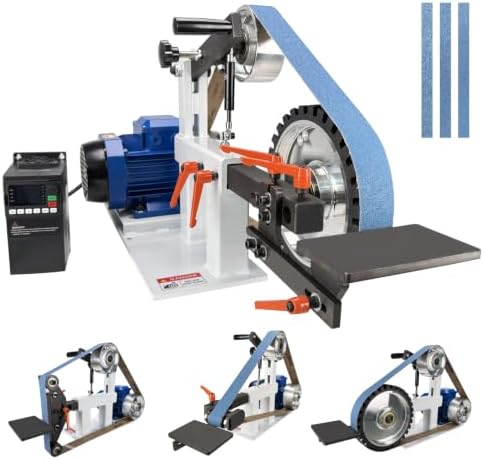 Belt Grinder Sander, 1500W 2HP Polishing Grinding Machine, 72x2 Inch Belts,Variable Speed Belt Polisher with VFD, 3 Grit Options, Arc/Circular/Flat Grinding, Industrial Metal Working Machine