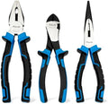 3 Pieces Plier Set, 8" Needle Nose Pliers, 8" Linesman Pliers and 7" Diagonal Cutting Pliers, Premium High Carbon Construction for Cutting, Plumbing, and General Applications Multi-use Tools