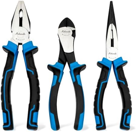 3 Pieces Plier Set, 8" Needle Nose Pliers, 8" Linesman Pliers and 7" Diagonal Cutting Pliers, Premium High Carbon Construction for Cutting, Plumbing, and General Applications Multi-use Tools