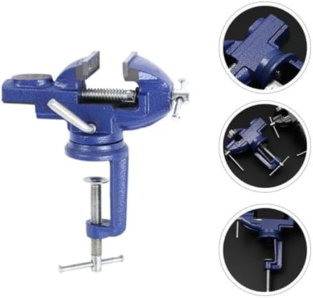 NOLITOY Swivel Base Table Clamp 360 Degree Rotating Small Bench Vise 50mm Blue Clamp-on Workholding Device for Woodworking and Repair