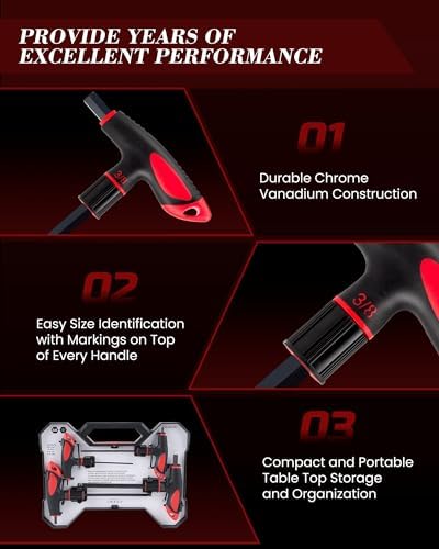Lichamp 8 Pieces SAE T Handle Allen Wrench Set, 5/64-3/8 Inch, Ball Head | Ball Head, Standard Long Tee Handle Allen Hex Key Set, Heavy Duty Excellent