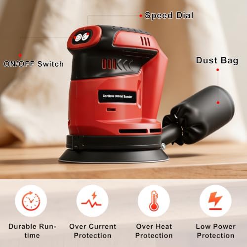 Brushless Cordless Random Orbital Sander for Milwaukee M18(NO Battery),5″Palm Sanding Machine Tool with 3-Speed,Dust Collector&10PCS Sandpapers for Woodworking,Auto Repair,Drywall,Polishing