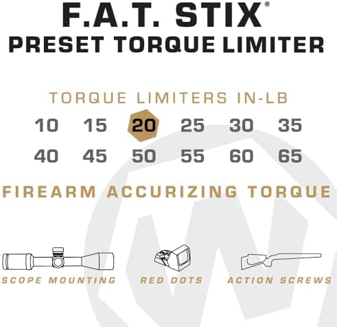 Fat Stix Individual Limiter 10-65 Inch-Pounds with Preset Torque, Accurately Tightens, Reversible, Compatible with Wheeler Fat Stix T-Handle Driver, for Gunsmithing, Reloading, and Torque Adjustment