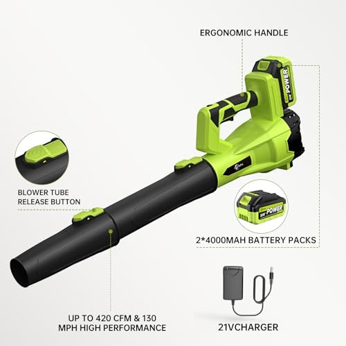 Cordless Leaf Blower, Lightweight Blower with 2x4.0Ah Batteries