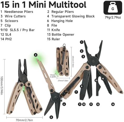 NexTool Mini Flagship F12 Keychain Multitool, Fifth Pocket Tools (Khika)