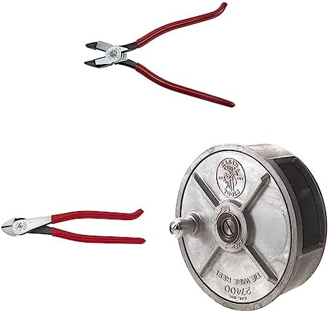 Klein Tools D201-7CSTA Linesman Pliers & Pliers, Ironworker's Diagonal Cutting Pliers with High Leverage Design, 9-Inch & Tie wire Reel, Lightweight Aluminum, Left Handed and Right Handed